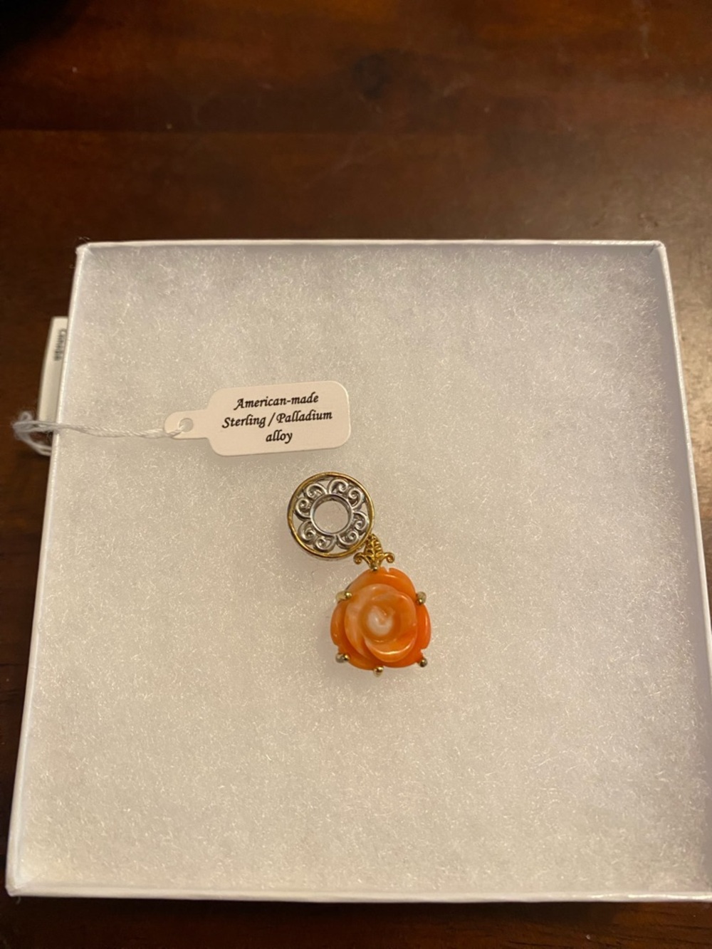 Gems en Vogue Carved Coral Charm in Sterling Silver with 14k Accents